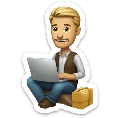A man who works on his laptop with a balackava and a lot of money in his hand  sticker