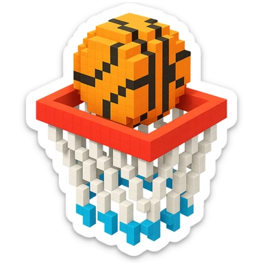 Voxel-style basketball in a net, variation 3 sticker