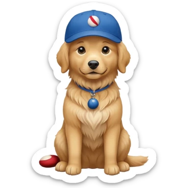 Golden retriever dog with blue baseball cap fullbody sitting down sticker