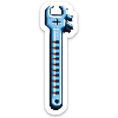 A pixelated wrench tool with digital code elements, made of binary digits sticker