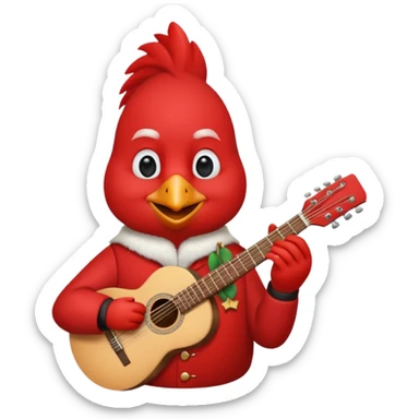 Happy cardinal with guitar and a cup of coffee sticker
