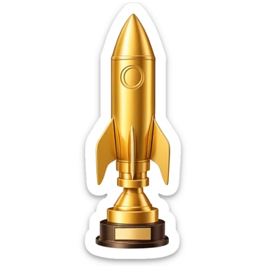 golden rocket award trophy, shiny gold metallic sticker