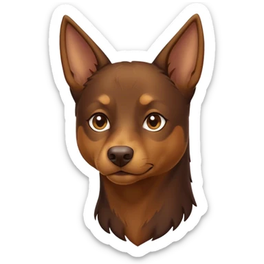 Cinematic Noble Brown and Tan Kelpie Portrait Emoji, Poised and regal, with a strong, agile build and a rich, well-groomed Fur of warm brown and tan, piercing warm eyes, Simplified yet sharp and sophisticated features, highly detailed, glowing with a soft, dignified glow, high shine, intelligent and energetic, stylized with an air of determination, focused and attentive, soft glowing outline, capturing the essence of a watchful and confident herder, so majestic it feels as though it could bound out of the screen with effortless authority! sticker