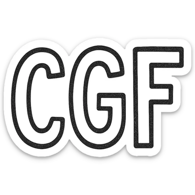 the letters CGF in plain text, bold, black, centered, 128x128, transparent background sticker