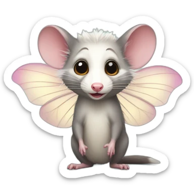 Adult male opossum with fairy wings, looking regal  sticker