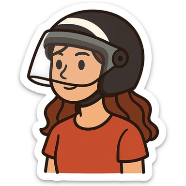 flat toon style girl wearing a motorcycle helmet sticker