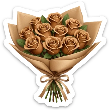 Bouquet of brown roses in a paper package sticker