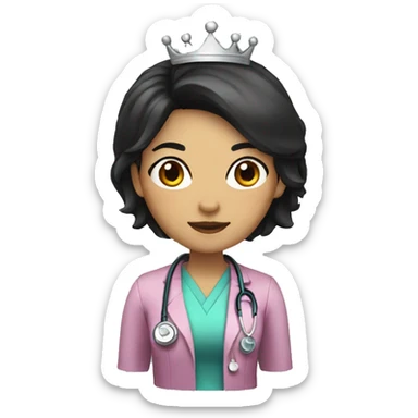 Female doctor with black hair and a crown sticker