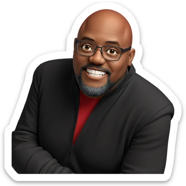 smiling man in red shirt sticker