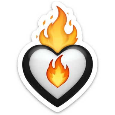 White heart with black flame covered on it sticker