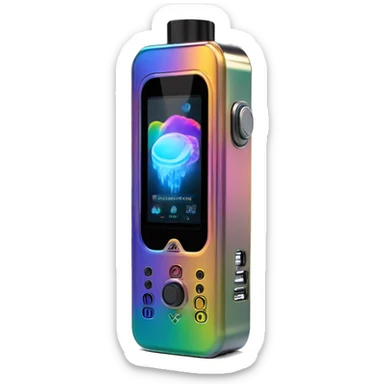Realistic isolated rainbow metallic geekvape touch screen Zeus vape device. sticker