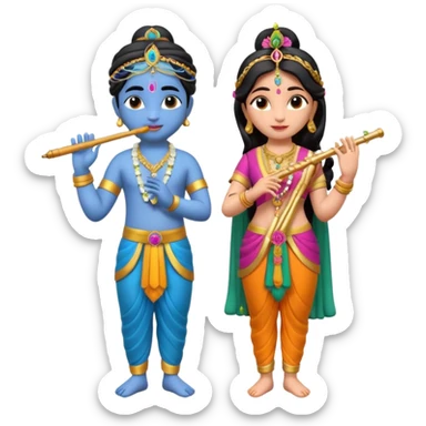 3d Krishna and Radha cute standing together with fuet sticker