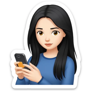 woman with black long hair texting on her phone sticker