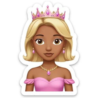 Brown skin princess with blonde hair pink dress sticker