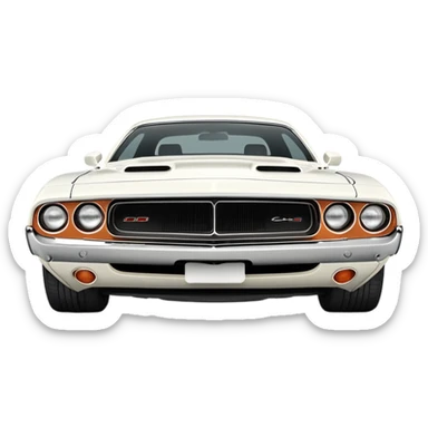 Classic white 1971 Dodge Challenger, perfect 30-degree angle view, highly detailed front grille and headlights, clean all-white exterior, authentic muscle car lines, iOS emoji style sticker