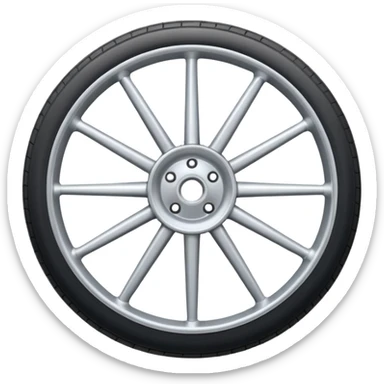Realistic front-view wheel with perfectly symmetrical design, evenly spaced straight spokes, equal distance between each spoke, centered composition, smooth metallic texture, clean edges, no background. sticker