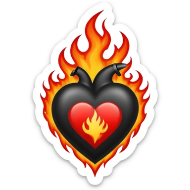 Black and red heart with flames tattoo style sticker