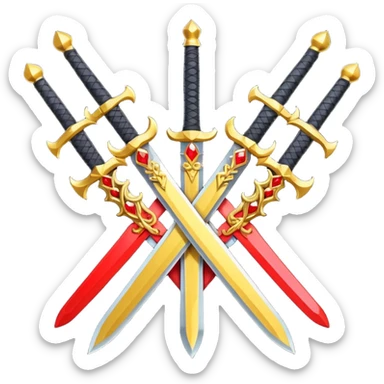 Fully yellow royal two swords crossed fiery with red gems sticker