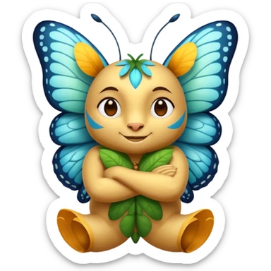 forest spirit character arms crossed confident smirk butterflies around sticker
