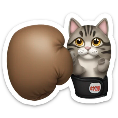 brown grey tabby cat boxing gloves  sticker