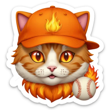 Cat with the flames in his eyes with a orange baseball hat on his head sticker