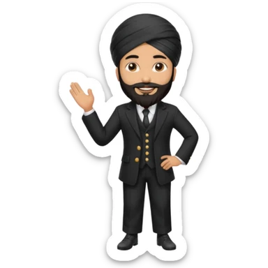 Sikh man with turban styled in a premium black coat pant suit with sticker