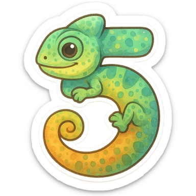 stylized number 5 with chameleon skin texture and colors, the head and tail of the chameleon integrated into the number sticker