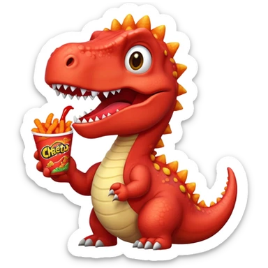 Dinosaur with a cool red shirt with hot Cheetos ￼￼ sticker