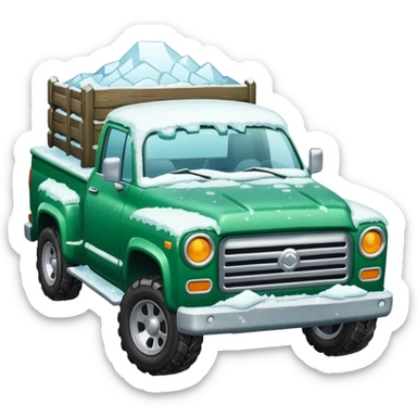 green pickup truck filled with snow sticker