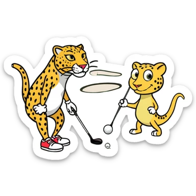 Leopard playing golf and a snake playing tennis sticker