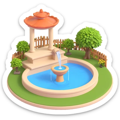 small yard with a fountain sticker
