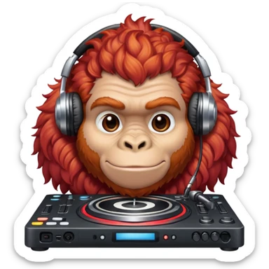 Dj Gorilla with red curly hair sticker