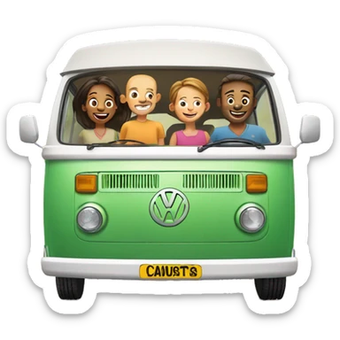happy and smiling family in vw combi camper van sticker