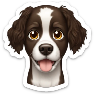 Graphic designer dark hair with brown white dog sticker
