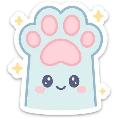 fluffy paw, kawaii style, big pads, sparkles, blue and white sticker