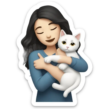  Pale white woman with dark hair cuddling cat sticker