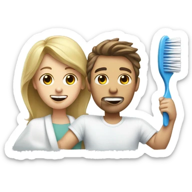 Brown haired women and blonde haired men brushing teeth sticker