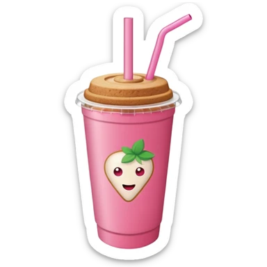 strawberry biscoff drink with lid and straw sticker