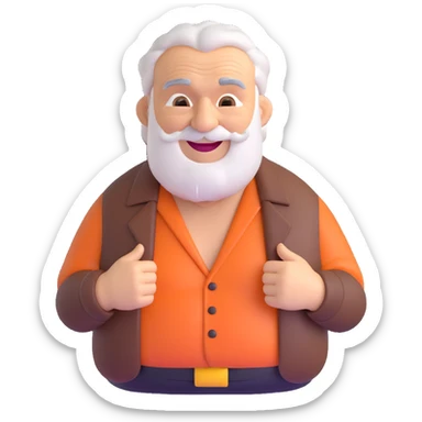 an elderly fat hairy grandpa, smiling, with thick eyebrows and chest hair showing from an open shirt, 3D emoji style sticker