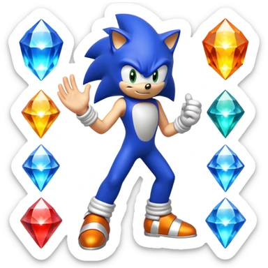 I want Sonic the hedgehog with the 7 chaos emeralds and the Goku aura transformation sticker