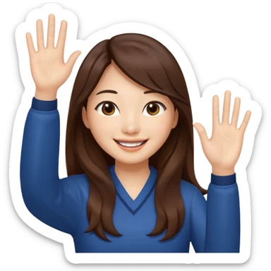 An Asian woman with long brown hair waving her hands sticker