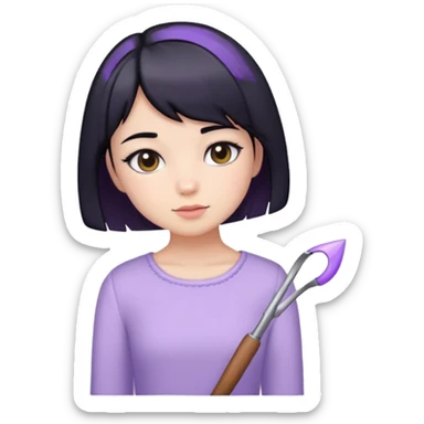 Girl with black short hair wearing lavender clothes sticker