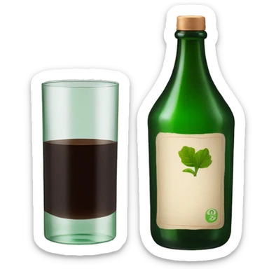 green glass bottle with dark brown liquid inside, resembling fernet branca sticker
