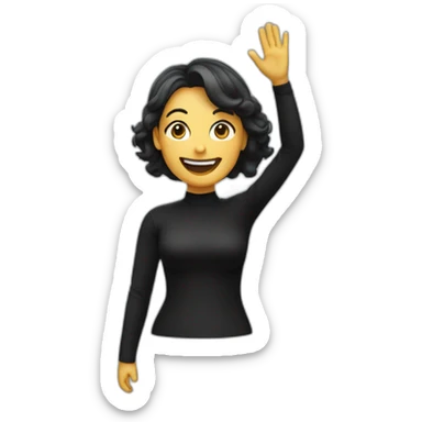 Top body of a Woman waving hand with happy face in black clothes  sticker