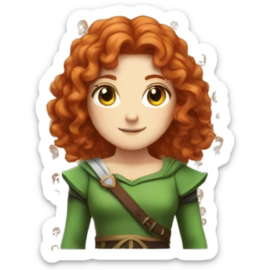 a white girl with long red curly hair and freckles, cosplaying Zelda sticker