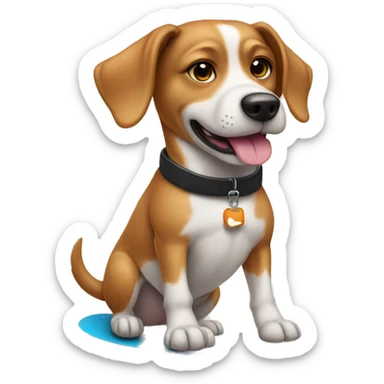 Dog wearing AirPods on a skateboard sticker