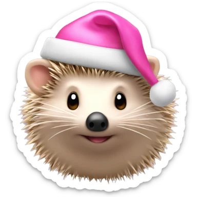 Hedgehog with pink Christmas hat and Ribbon sticker