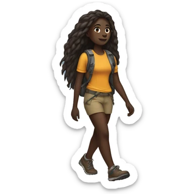 Dark skinned girl hiking full body long hair sticker