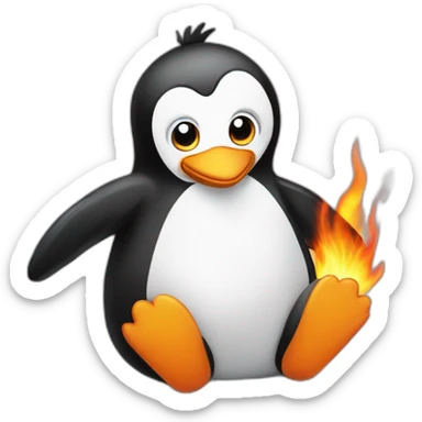 a cute penguin the header on fire sitting cross-legged on a cloud sticker