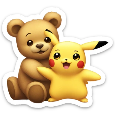 Cute teddybear cuddles with pikachu sticker